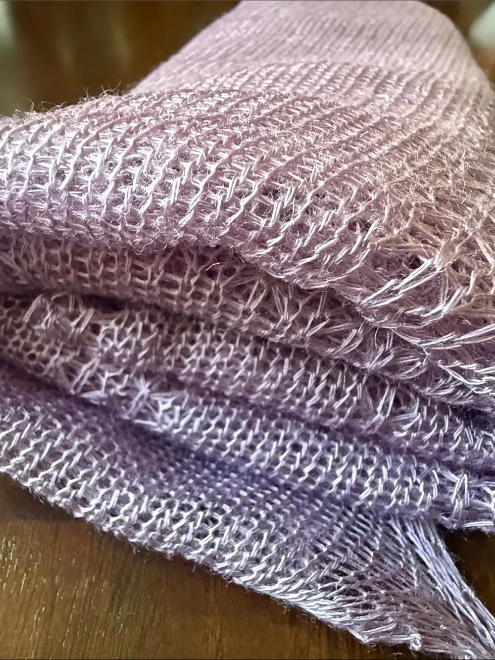 Vintage ca 1970’s Light Lavender mesh Knit Shawl Scarf 48x46” made in Japan
